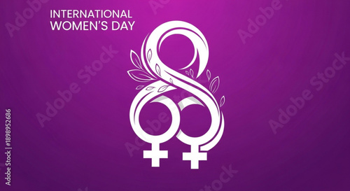 International women's day illustration with female symbol and infinity sign on purple background