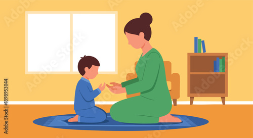 Ramadan Kareem 2026 A Mother Teaching Her Child About Islamic Prayer and Faith During the Holy Month