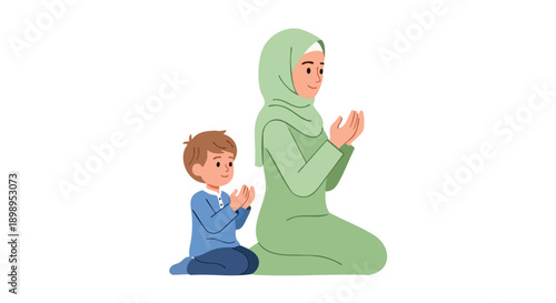 Ramadan Kareem 2026 A Mother and Child Praying Together, a Symbol of Faith and Family Unity During the Holy Month