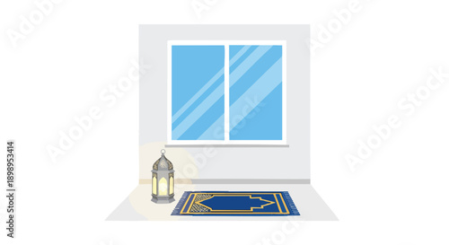Ramadan Kareem 2026 A Serene Islamic Prayer Rug and Lantern Scene, Symbolizing Peace and Spiritual Reflection in a Home Setting