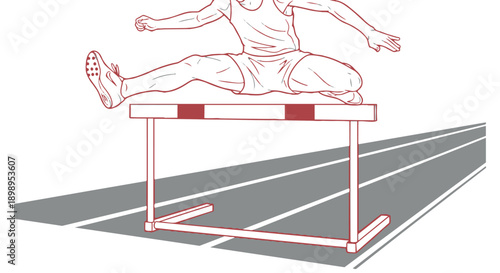 Athlete jumping over hurdle on a running track with a