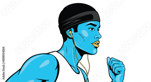 Teal muscular man in white tank top and black headband