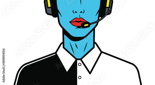 Cartoon illustration of a person wearing a headset and microphone