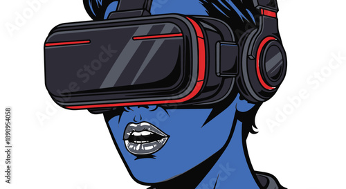 Person wearing virtual reality goggles with red accents