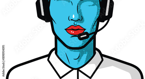 Tealskinned customer service representative with headset and red lips