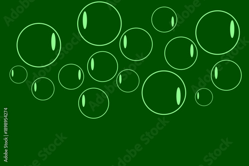 Abstract background featuring transparent bubble shapes on a green background. Ideal for water-themed designs, eco concepts, freshness visuals, modern wallpapers, and minimalist graphic layouts.