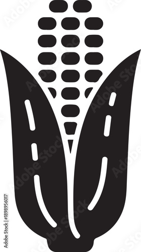 A simple black and white illustration of an ear of corn.
