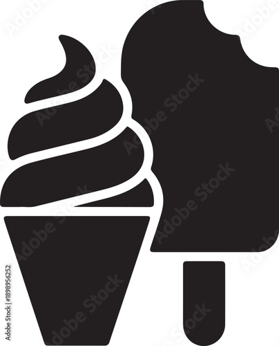 A simple graphic of an ice cream cone and a bitten ice cream bar.