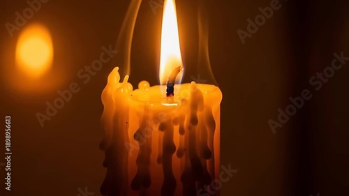 Illuminating Candle: A captivating close-up of a lit candle, its warm, flickering flame casting a golden glow against a dark backdrop. The image exudes warmth and intimacy.