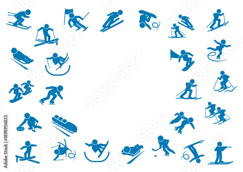 冬季スポーツのピクトグラムフレームセット