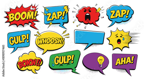 Comic speech bubbles with emotional expressions