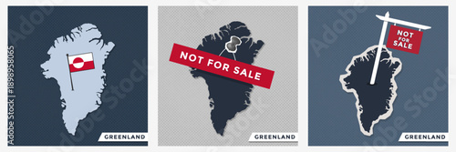 Greenland map silhouettes with flag and Not For Sale sign. Vector illustration with isolated elements on paper textured background