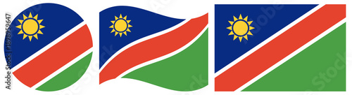 Free Download Namibian flags set isolated. Flag of Namibia. Round flag of Namibia in circle. Waving flag of Namibia. - GFXLoad