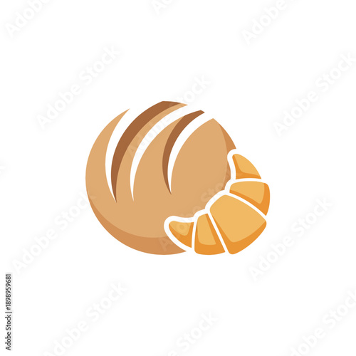 Freshly Baked Bread Loaf and Croissant Illustration.
