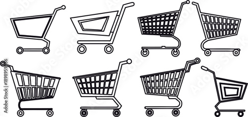 Collection of various shopping carts and trolleys in different styles  shopping carts with wheels and baskets