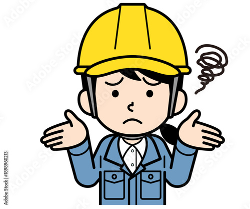 困惑するヘルメットをかぶった現場監督の女性