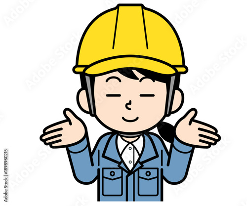 白々しいヘルメットをかぶった現場監督の女性