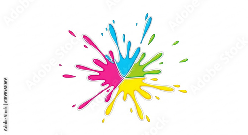 Vibrant colorful paint splatter in pink blue green and yellow