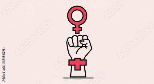 Fist with female symbol breaking free from medical wristband