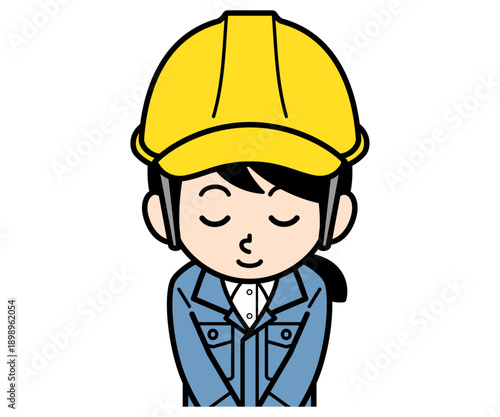 お辞儀するヘルメットをかぶった現場監督の女性