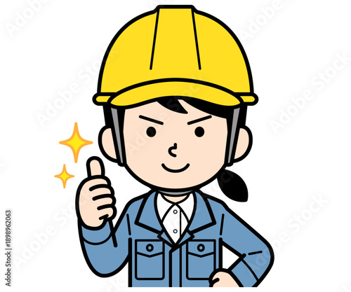 賞賛するヘルメットをかぶった現場監督の女性