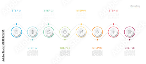 Infographic 8 options design elements for your business data. Vector Illustration.