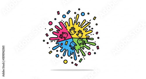 Colorful paint splatter design with cmyk colors and dynamic shapes