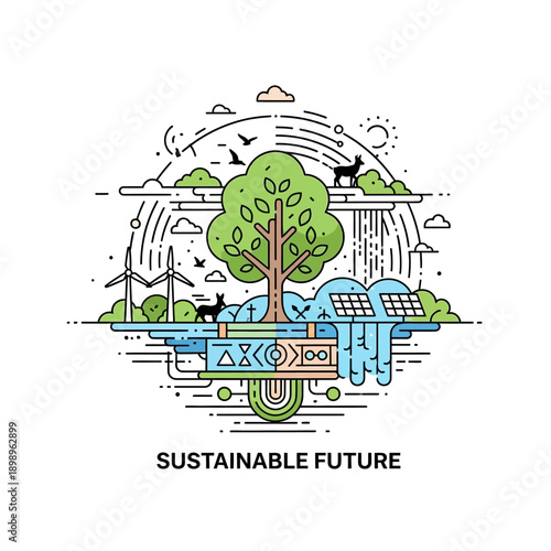 Wallpaper Mural Sustainable Future Ecosystem with Renewable Energy and Nature. Torontodigital.ca