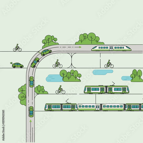 Wallpaper Mural Modern urban transportation systems with various vehicles and infrastructure. Torontodigital.ca