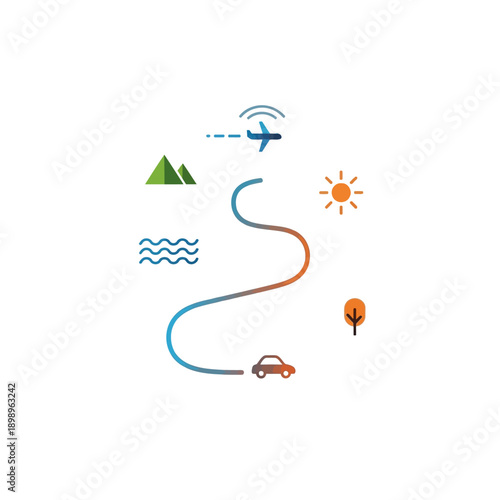 Wallpaper Mural Travel route with airplane car and various destinations. Torontodigital.ca