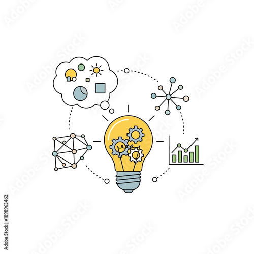 Wallpaper Mural Illustration of a bright idea lightbulb with gears and thought bubble. Torontodigital.ca