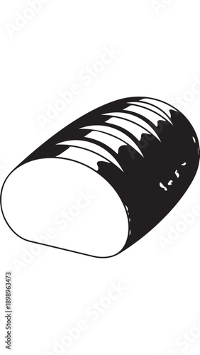 Fresh sliced loaf of bread with crusty golden exterior and soft interior on a plain background.