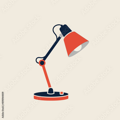 Modern desk lamp illustration with adjustable arm and red shade