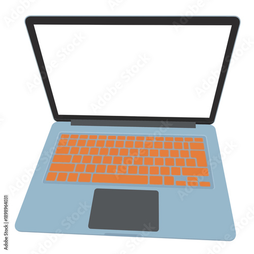 Open laptop with orange keyboard and blank screen