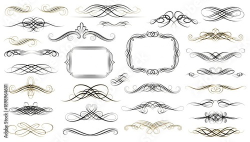 Hand drawn frames and banners. Classic calligraphy swirls, swashes, floral motifs. Good for greeting cards, wedding invitations, restaurant menu, royal certificates and graphic design.