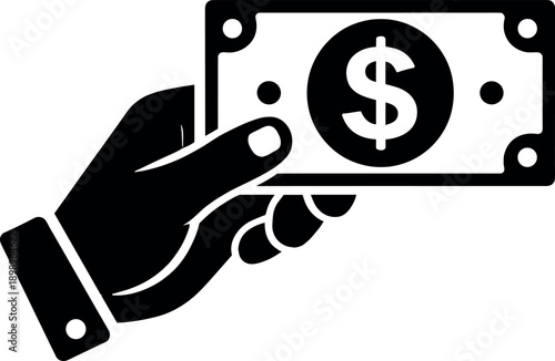 Hand Holding Money Icon Vector Silhoutte Black and White Cricut Desighn