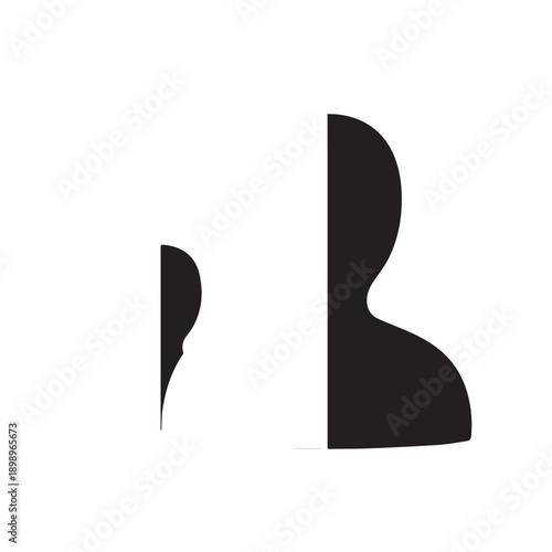 Abstract silhouettes and partial profiles form a stark, modern composition in negative space.