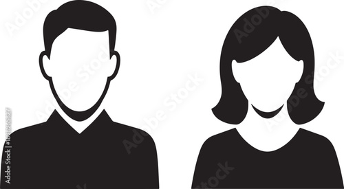 Black silhouette of a man and a woman side by side on white background profile couple