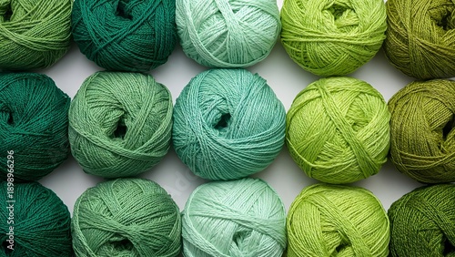 Balls with different shades of green yarn 