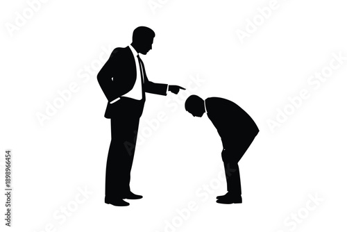 Silhouette of a business executive scolding a bowing subordinate