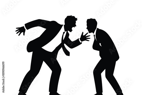 Two business professionals engaged in a heated confrontation silhouetted in black