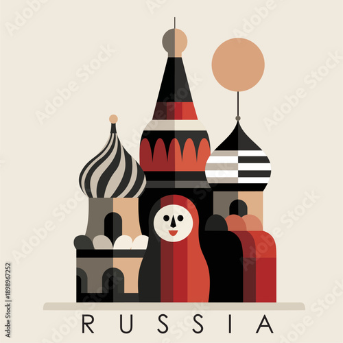 Minimalist Graphic Illustration of Russia's Cultural Landmarks