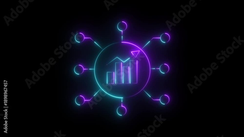 Wallpaper Mural Neon glowing bar chart with upward arrow and connected nodes on black background digital infographic concept for financial growth.4k video animation Torontodigital.ca