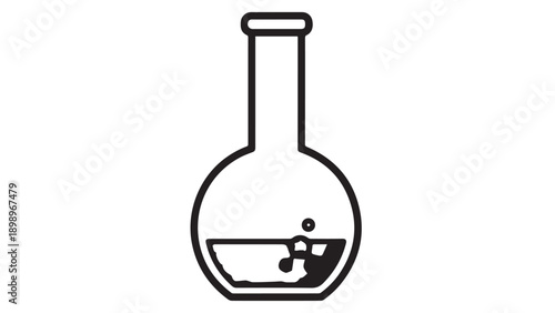 Simple laboratory flask with liquid and bubbles illustration representing science and experimentation.