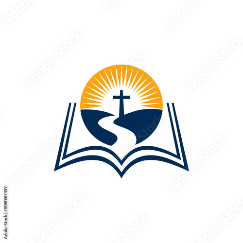 Open Bible with Cross and Sun.