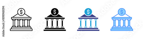 Bank icon set multiple style collection