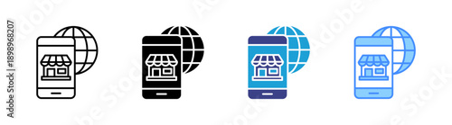 Mobile Shopping icon set multiple style collection