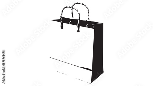 Minimalistic black paper shopping bag with clean handles and white background, a simple retail icon with bold silhouette.