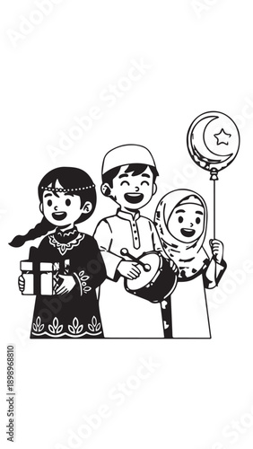Illustration of a diverse family group with parents and children in traditional attire.