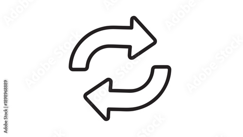 Icon of two curved arrows forming a refresh loop, a universal vector symbol for update and repetition.